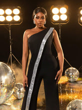 One Shoulder Contrast Sequin Trim Party Jumpsuit, Wedding Event Dress